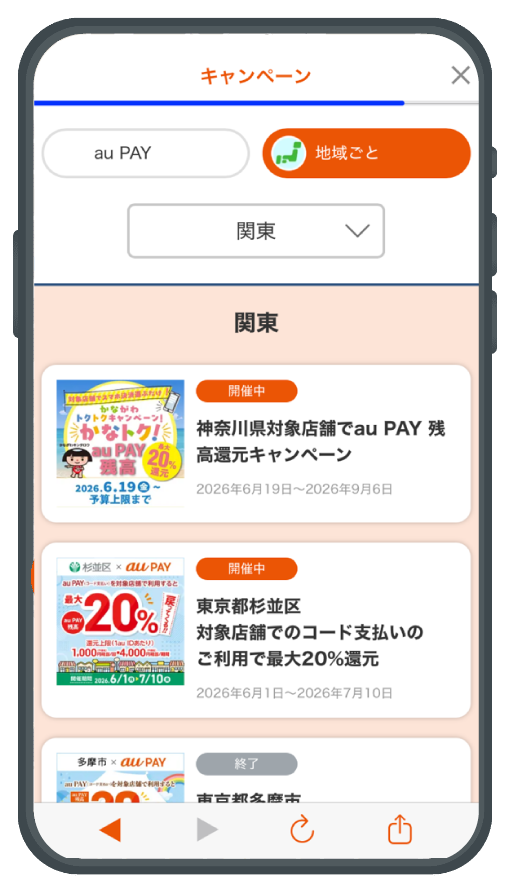 地域ごとのタブをクリックし、首都圏エリアを選択 イメージ