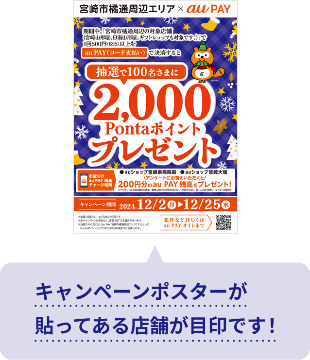 キャンペンポスターが貼ってある店舗が目印です！