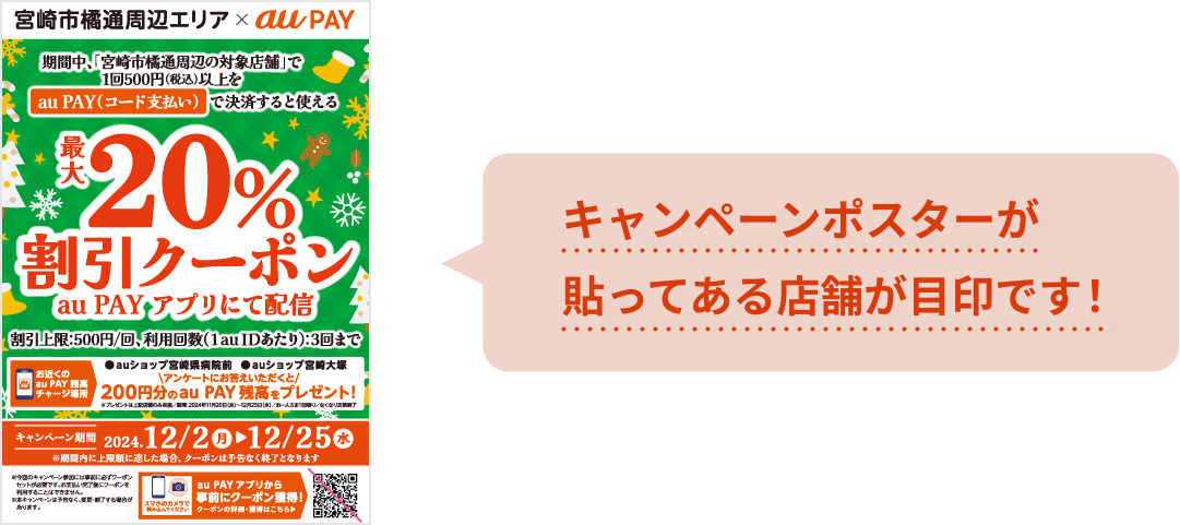 キャンペンポスターが貼ってある店舗が目印です！