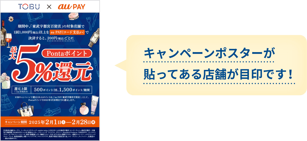 キャンペーンポスターが貼ってある店舗が目印です！