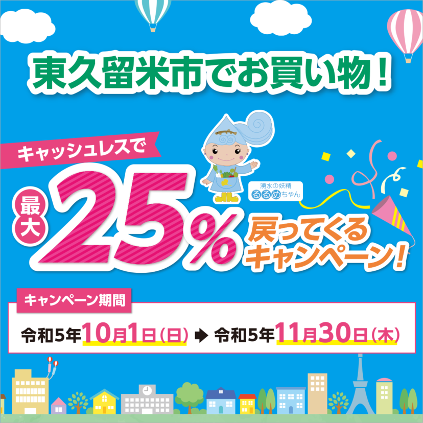 【自治体キャンペーン】東京都 東久留米市の対象店舗でau PAYを使うとお支払いの最大25％が戻ってくる（2023年10月1日～）