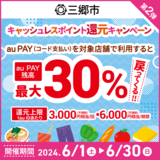 【自治体キャンペーン】埼玉県 三郷市の対象店舗でau PAYを使うとお支払いの最大30％が戻ってくる（2024年6月1日～）