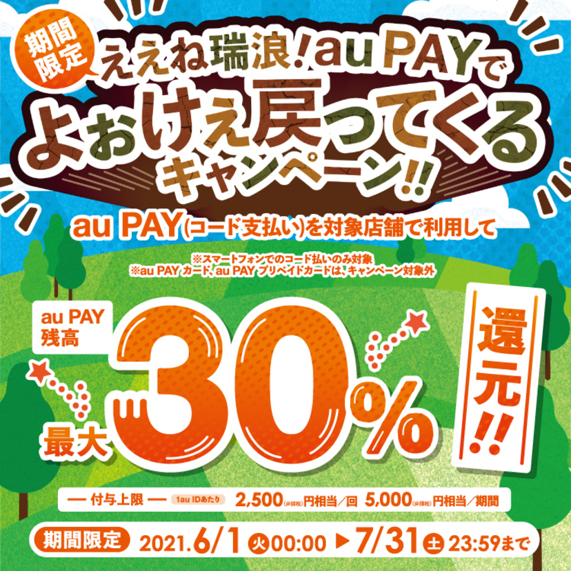 【自治体キャンペーン】岐阜県 瑞浪市の対象店舗でau PAYを使うとお支払いの最大30％が戻ってくる