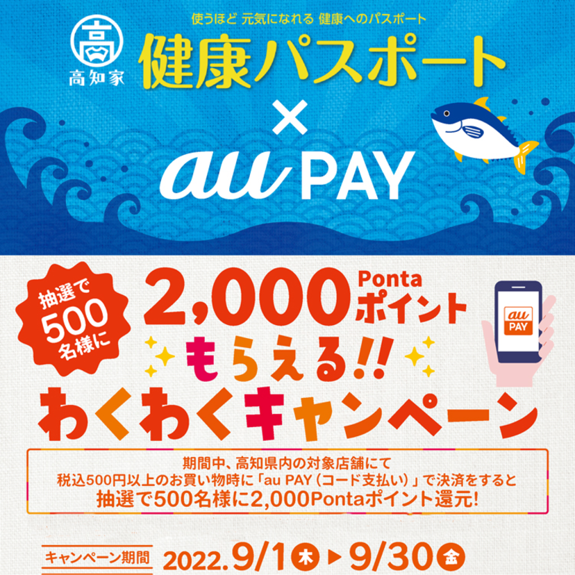 【自治体キャンペーン】高知県の対象店舗でau PAYを使うと抽選でPontaポイントがもらえる（2022年9月1日～）