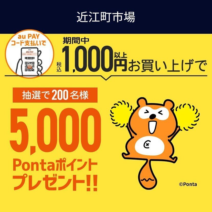 【自治体キャンペーン】石川県 近江町市場の対象店舗でau PAYを使うと抽選でPontaポイントがもらえる（2022年12月17日～）