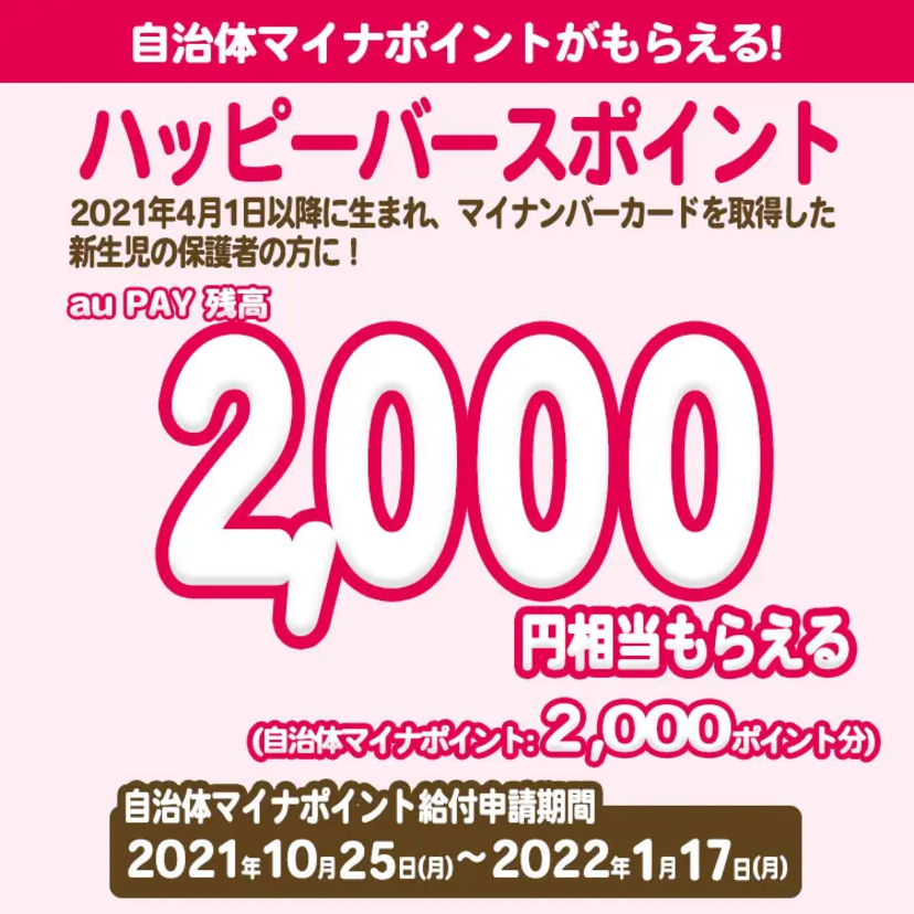 【自治体キャンペーン】兵庫県 姫路市でマイナンバーカードを取得した新生児の保護者の方はau PAY 残高がもらえる