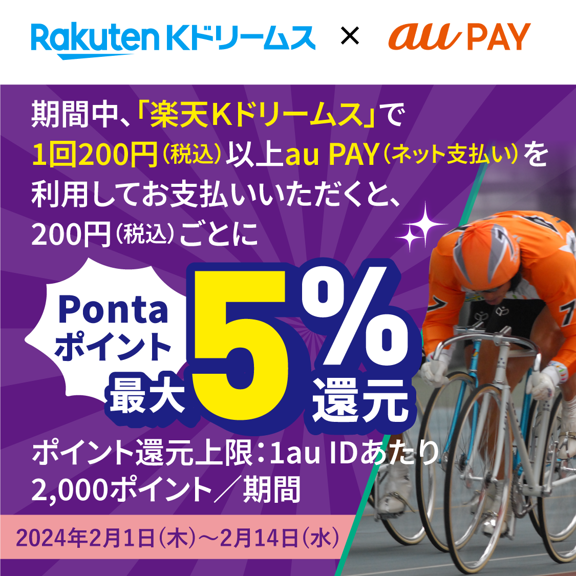 au PAY、楽天Ｋドリームスでau PAYを使うとPontaポイントを最大5％還元（2024年2月1日～）